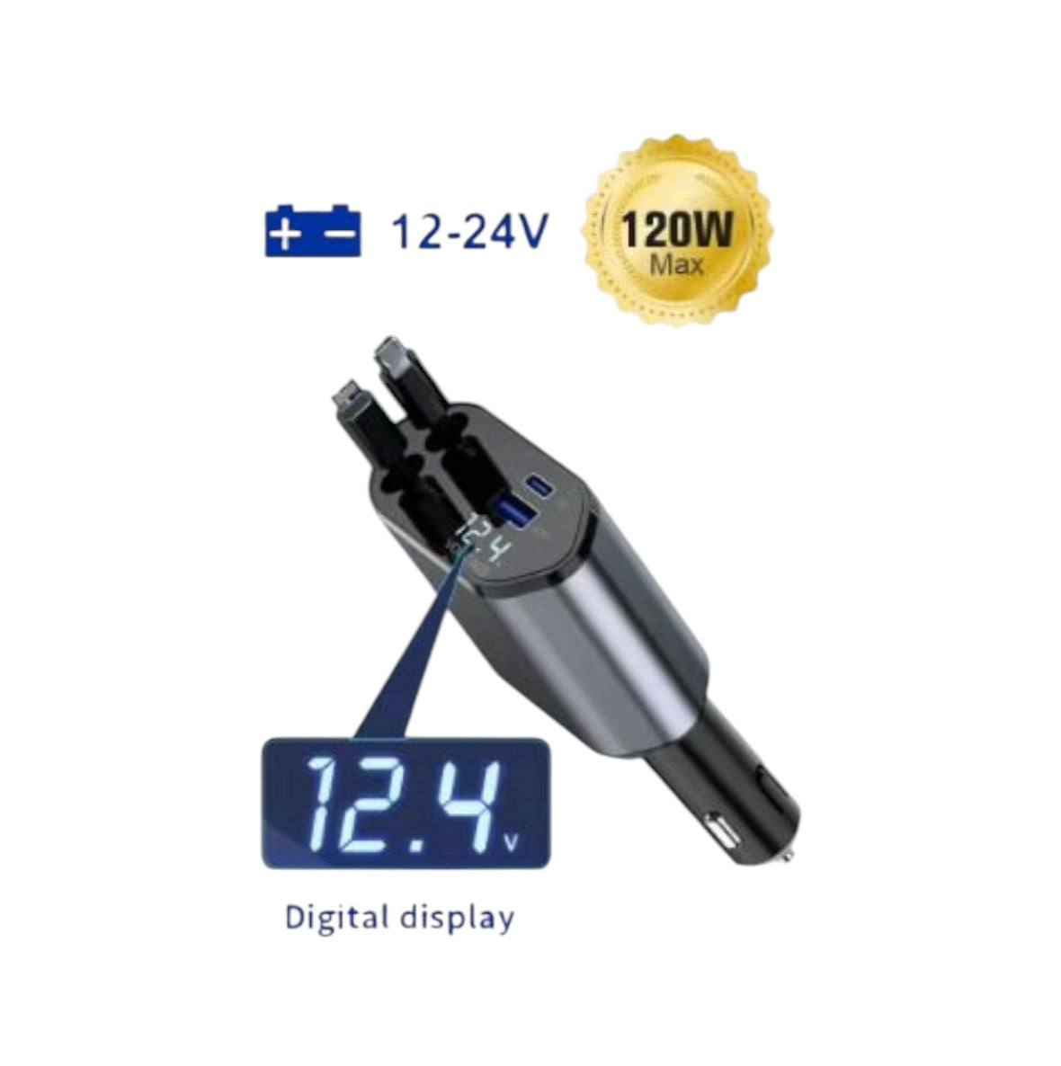 RCHANG Φορτιστής Αυτοκινήτου 4 σε 1 12–24V 120W με Αναδιπλούμενα Καλώδια 5101-84
