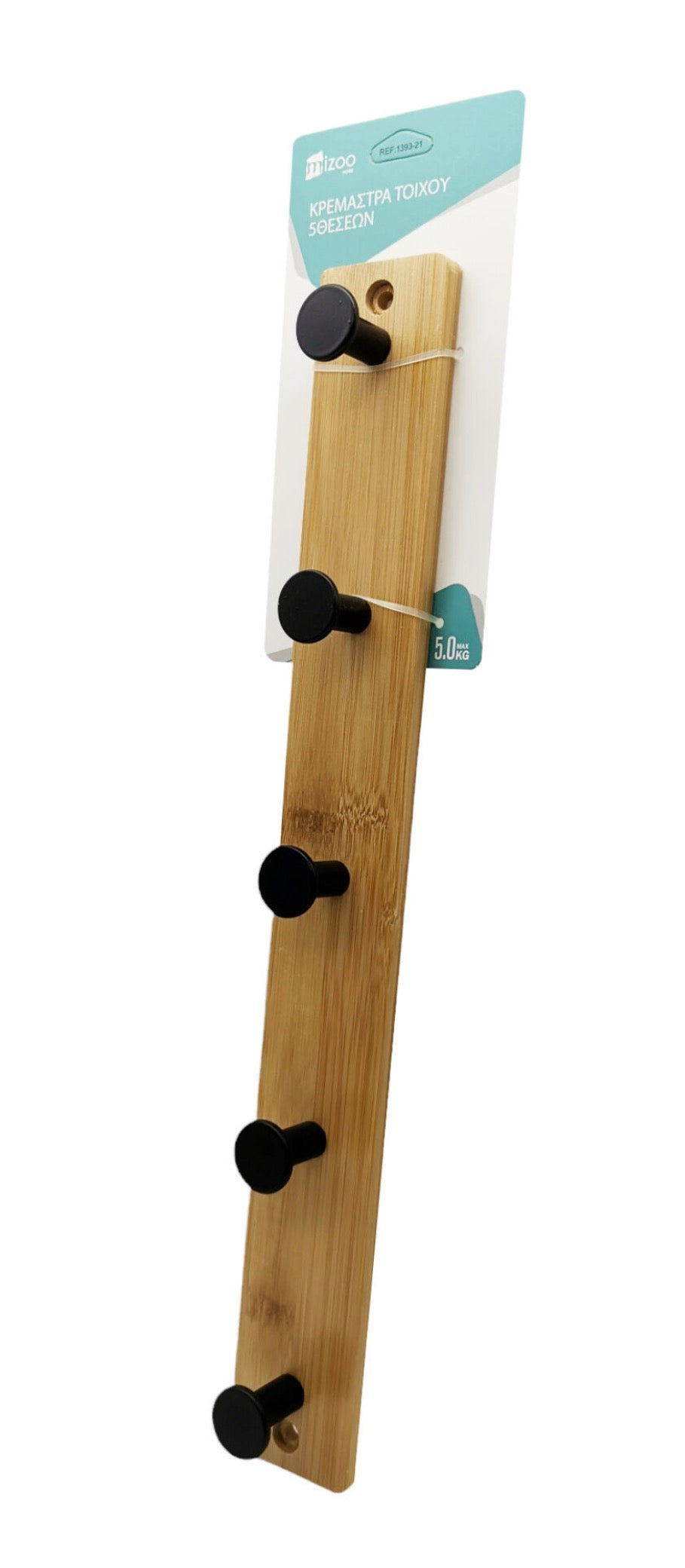 MIZOO Ξύλινη Κρεμάστρα Τοίχου 5 Θέσεων 40×5cm έως 5kg 1393-21