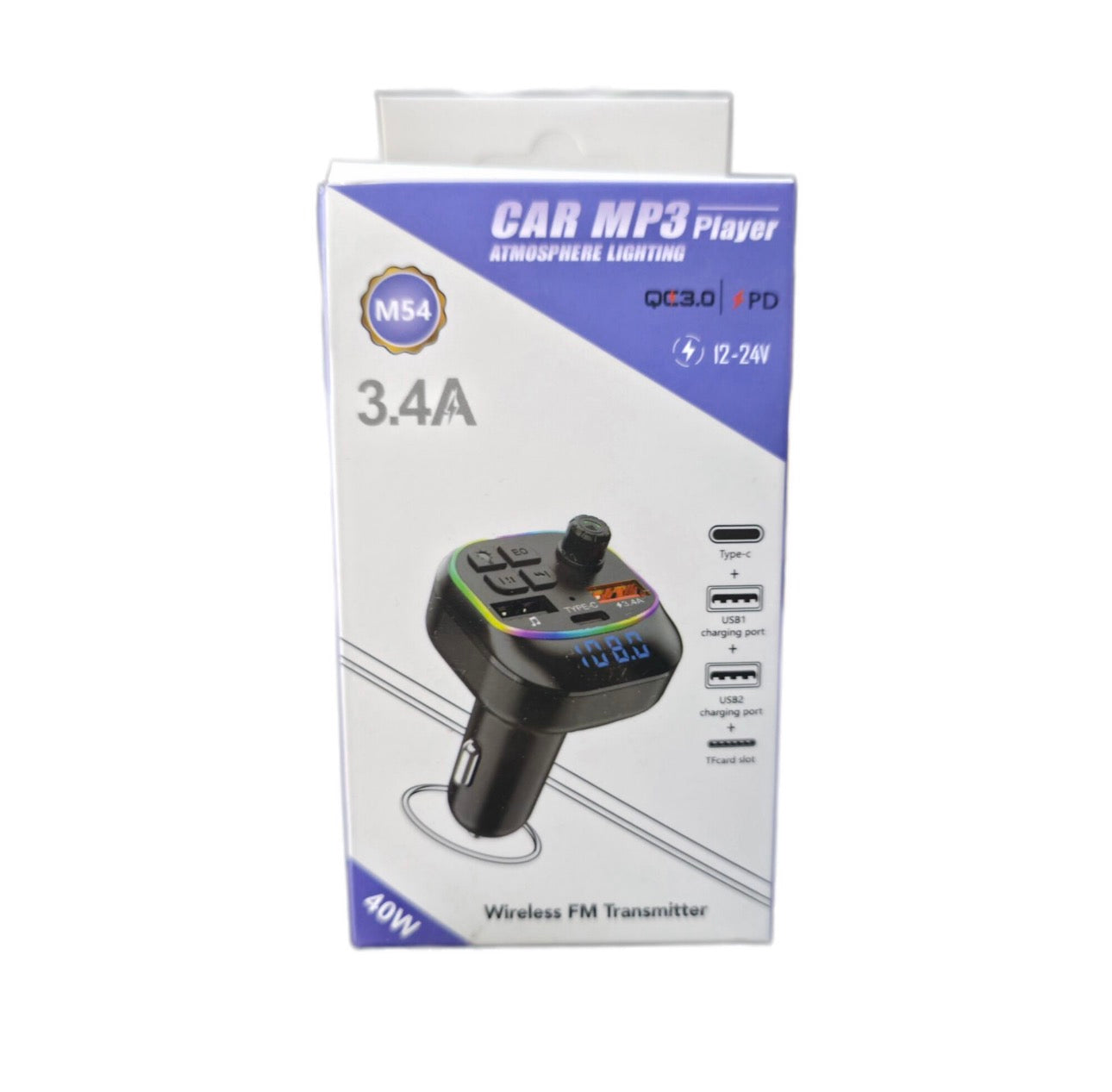 M54 Bluetooth FM Transmitter Αυτοκινήτου 40W QC3.0 PD RGB 1402-90