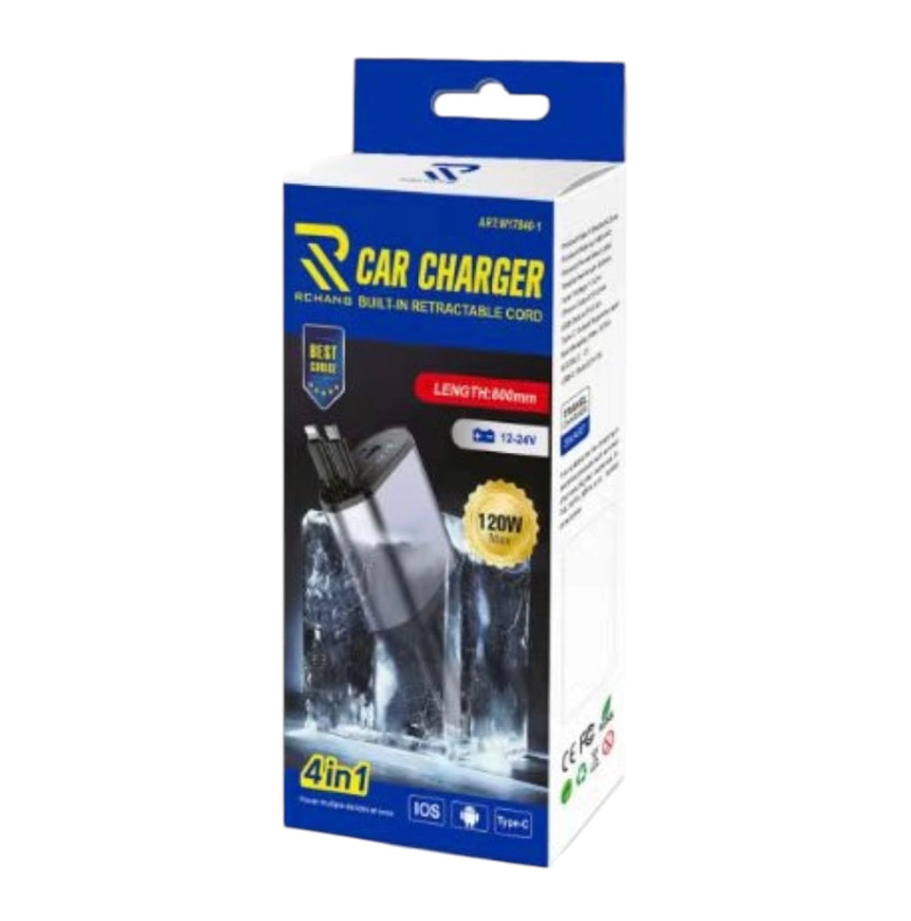 RCHANG Φορτιστής Αυτοκινήτου 4 σε 1 12–24V 120W με Αναδιπλούμενα Καλώδια 5101-84