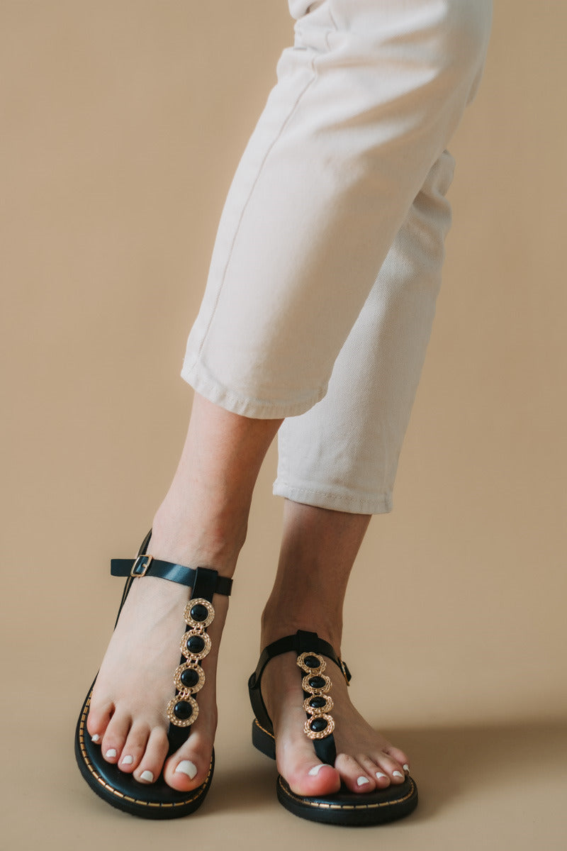 DIAMANTIQUE Σανδάλια Γυναικεία Flat Black - Angel shopping