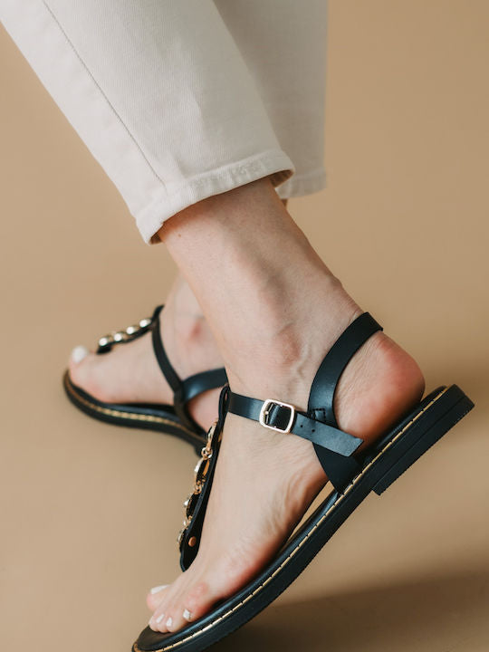 DIAMANTIQUE Σανδάλια Γυναικεία Flat Black - Angel shopping