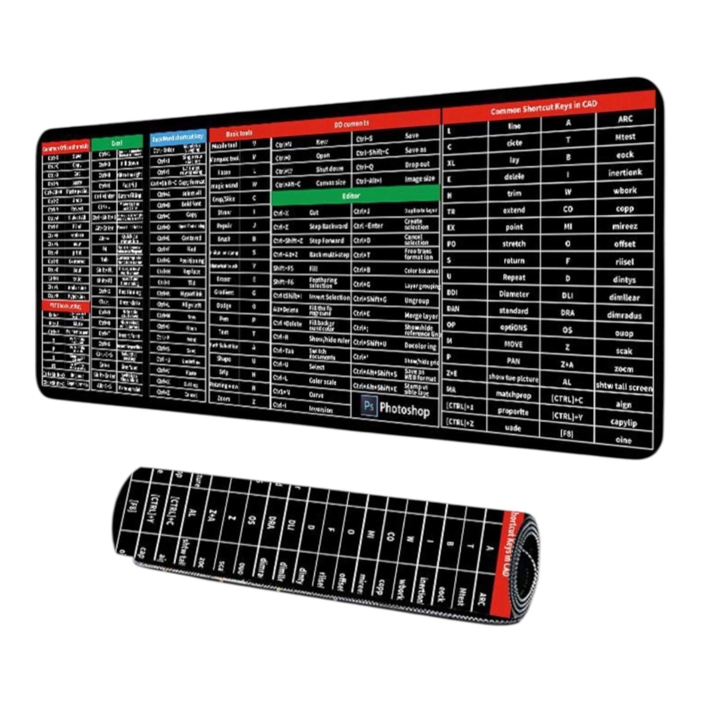 Anti-slip Gaming Mouse Pad XXL 900mm Office Software Shortcuts Pattern Μαυρο