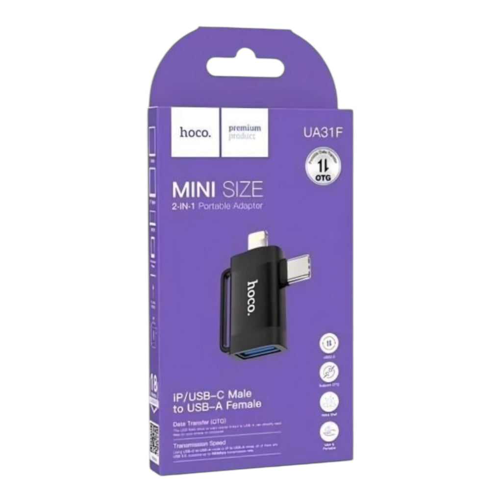 Hoco Otg 2in1 Μετατροπέας Lightning / USB-C male σε USB-A female 1τμχ Μαυρο - Angel shopping