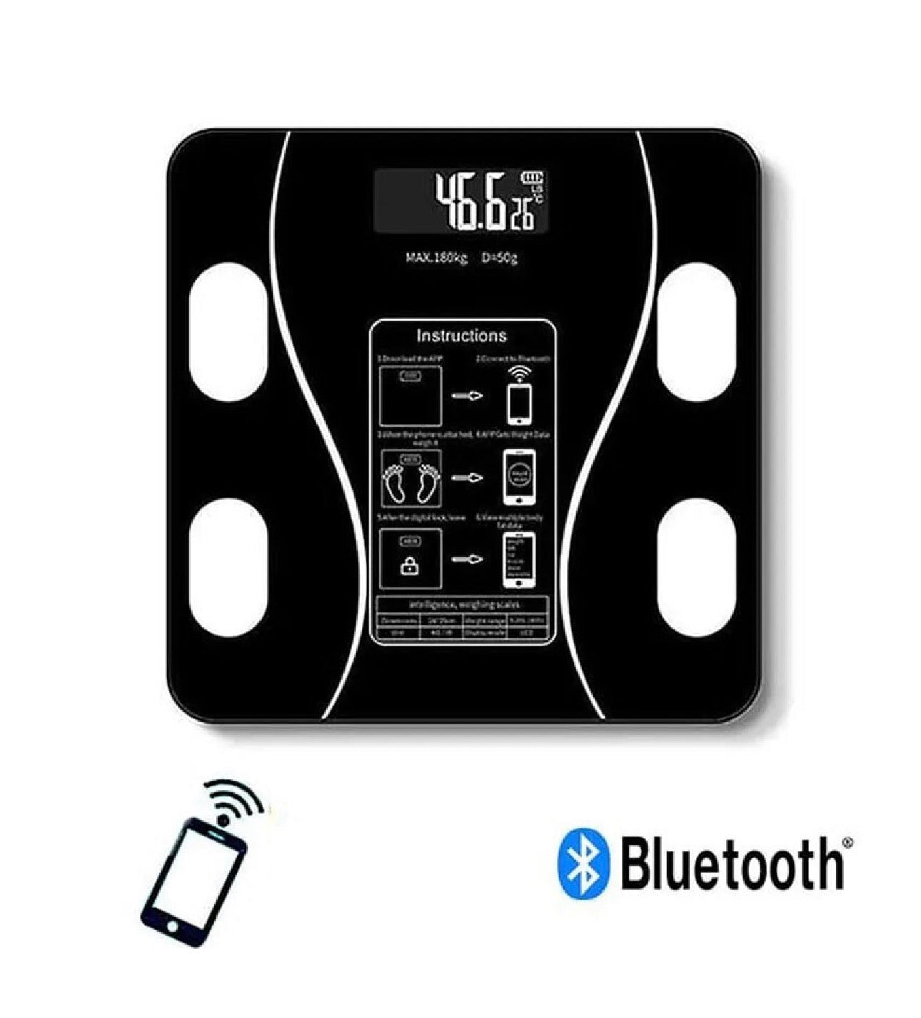 Smart Ζυγαριά με Λιπομετρητή & Bluetooth σε Μαύρο χρώμα 01958