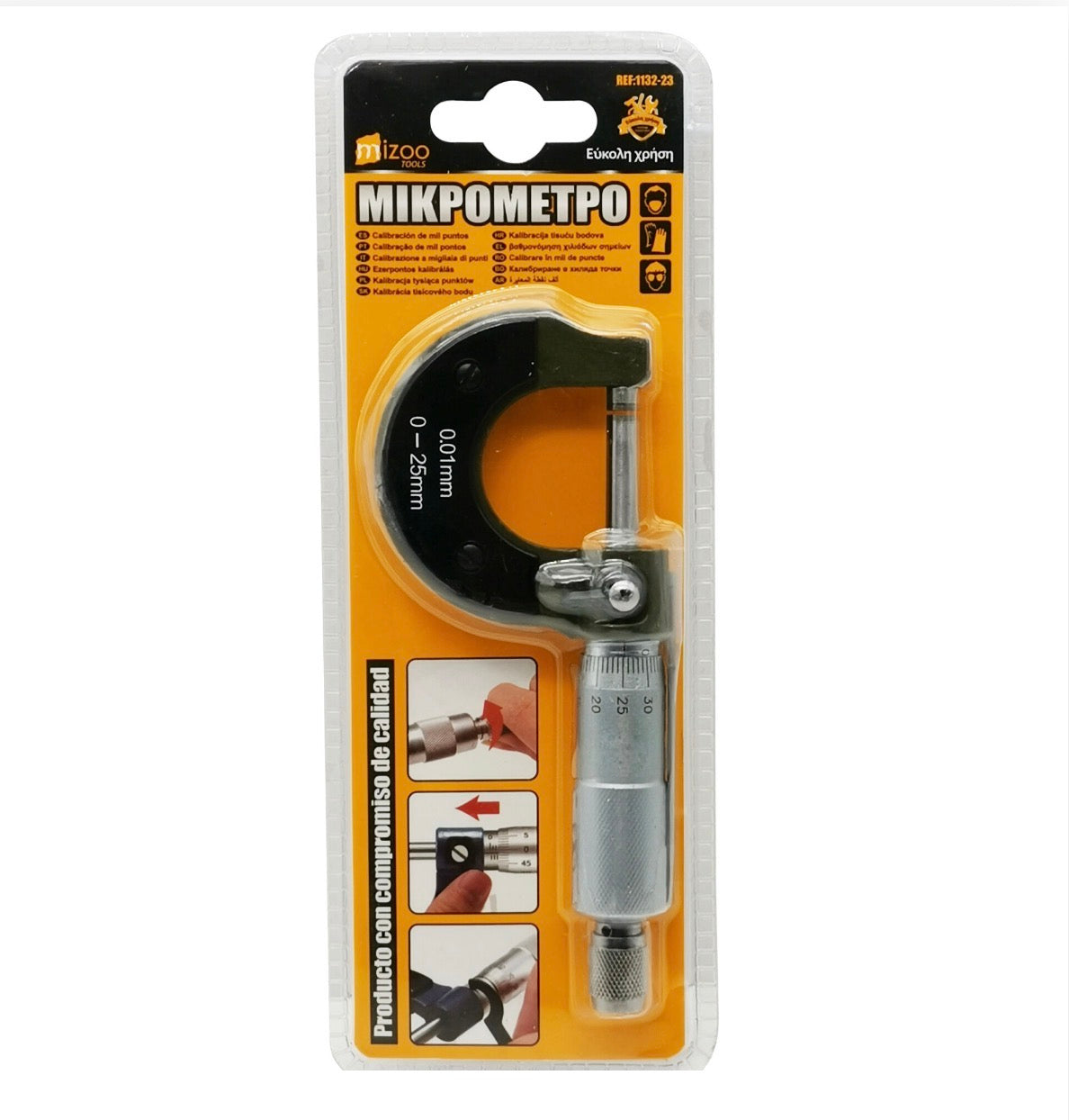Mizoo Tools Αναλογικό Μικρόμετρο 0–25mm με Διαβάθμιση 0,01mm 1132-23