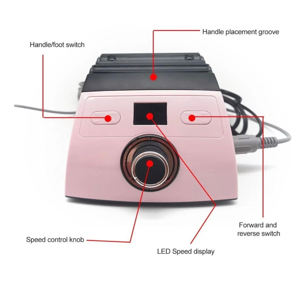ZS-710 Τροχός Νυχιών Ρεύματος 65W 30000 Στροφών με Πεντάλ Ροζ