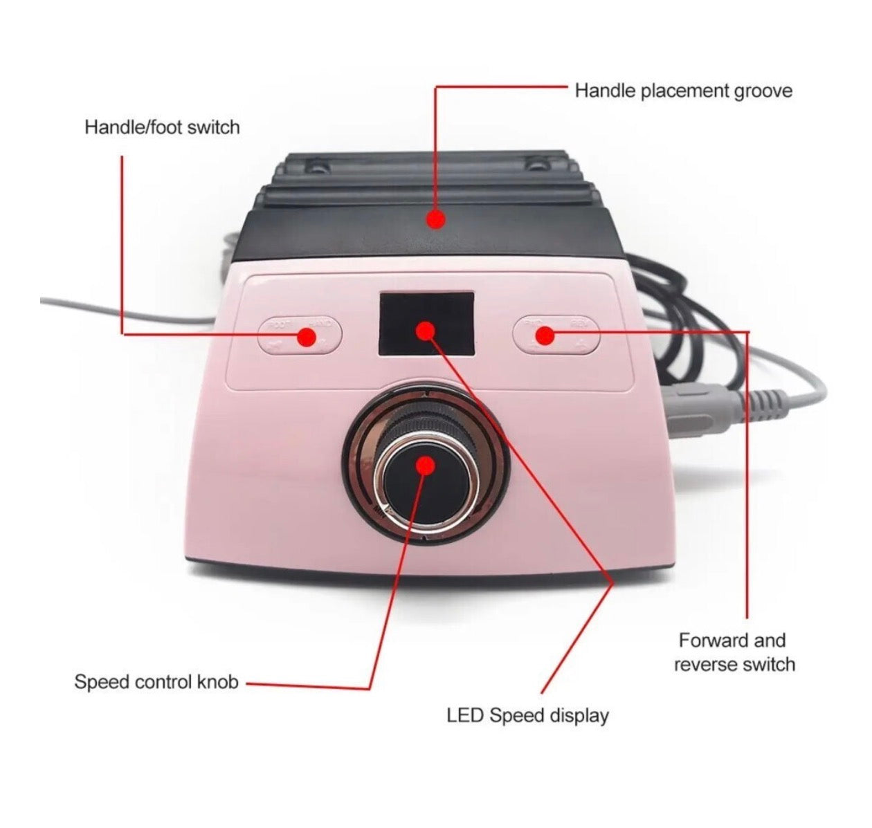ZS-710 Τροχός Νυχιών Ρεύματος 65W 30000 Στροφών με Πεντάλ Ροζ