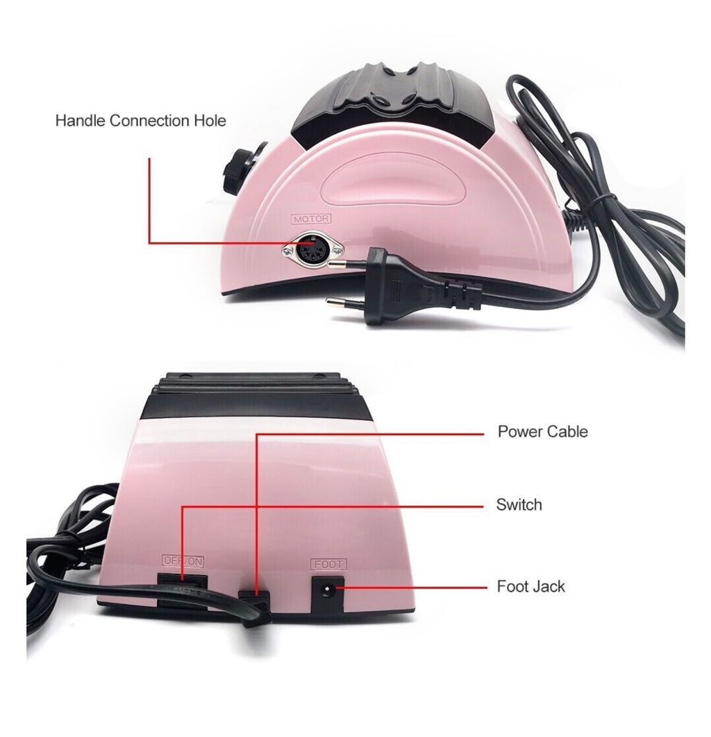 ZS-710 Τροχός Νυχιών Ρεύματος 65W 30000 Στροφών με Πεντάλ Ροζ