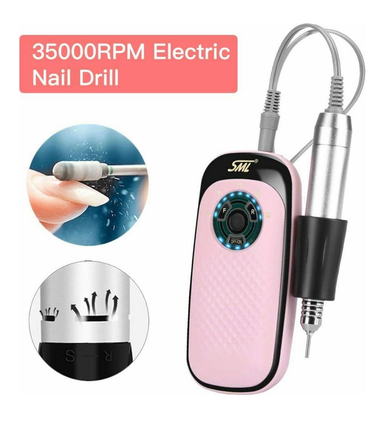 SML M7 Τροχός Νυχιών Μπαταρίας 25W με 35000 Στροφές ανά Λεπτό Ροζ