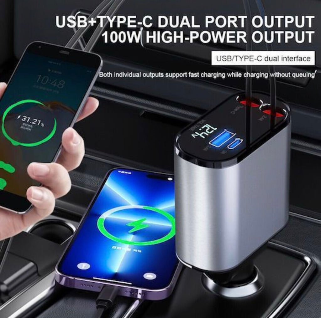Φορτιστής Αυτοκινήτου 120W 2.4A Γρήγορης Φόρτισης με Θύρες: 1xUSB-A 1xType-C μαζί με Καλώδιο Lightning / Type-C και Βολτόμετρο