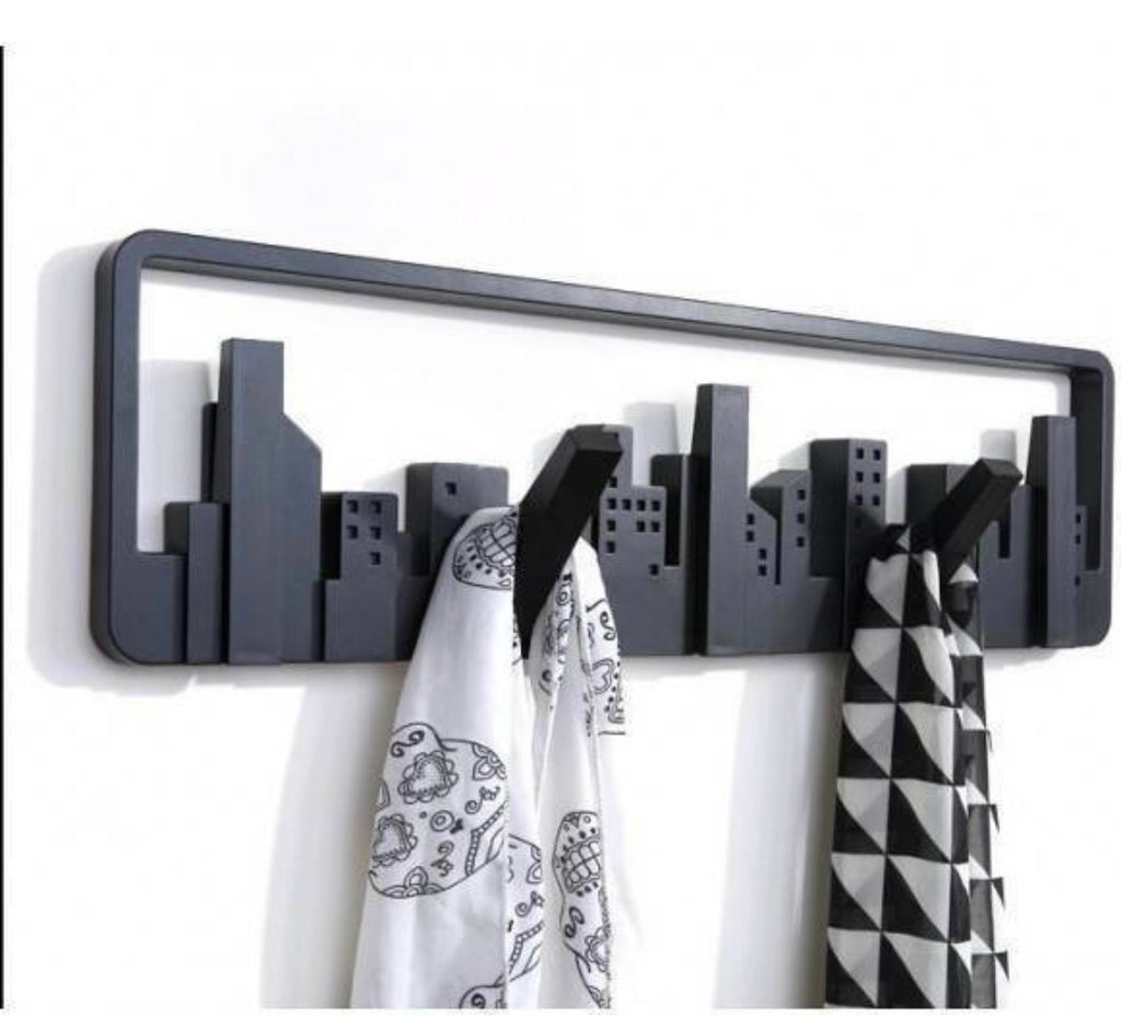 Κρεμάστρα Τοίχου Wall Shelf Hook City Πλαστική 5 Θέσεων Μαύρη 49.5x2.8x14.5cm