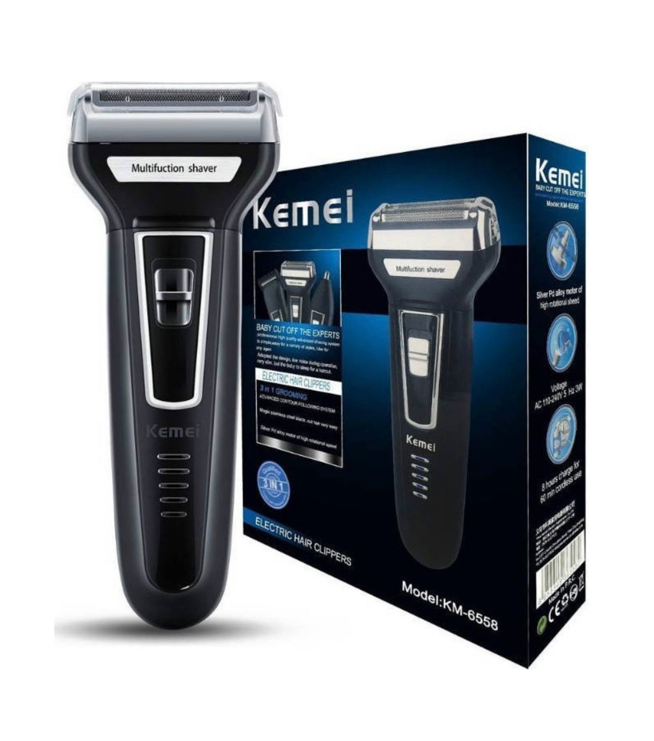 Kemei KM-6558 Ξυριστική Μηχανή Προσώπου Απλές Μπαταρίες / Επαναφορτιζόμενη
