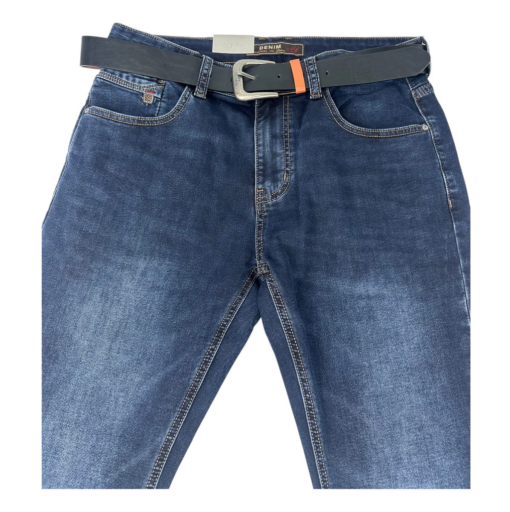 Angel Shopping Ανδρικό Τζιν Παντελόνι Regular Fit με Ζώνη Μπλε