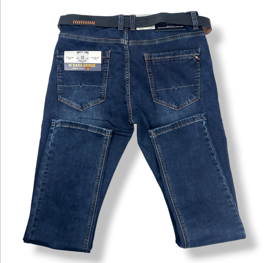 Angel Shopping Ανδρικό Τζιν Παντελόνι Regular Fit με Ζώνη Μπλε