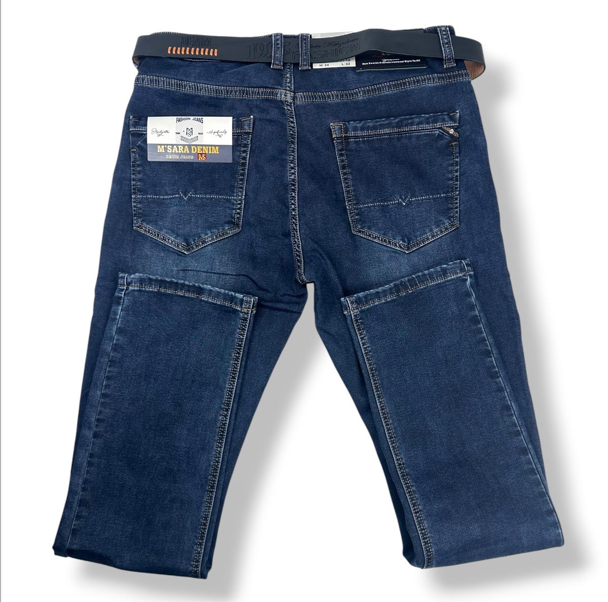 Angel Shopping Ανδρικό Τζιν Παντελόνι Regular Fit με Ζώνη Μπλε