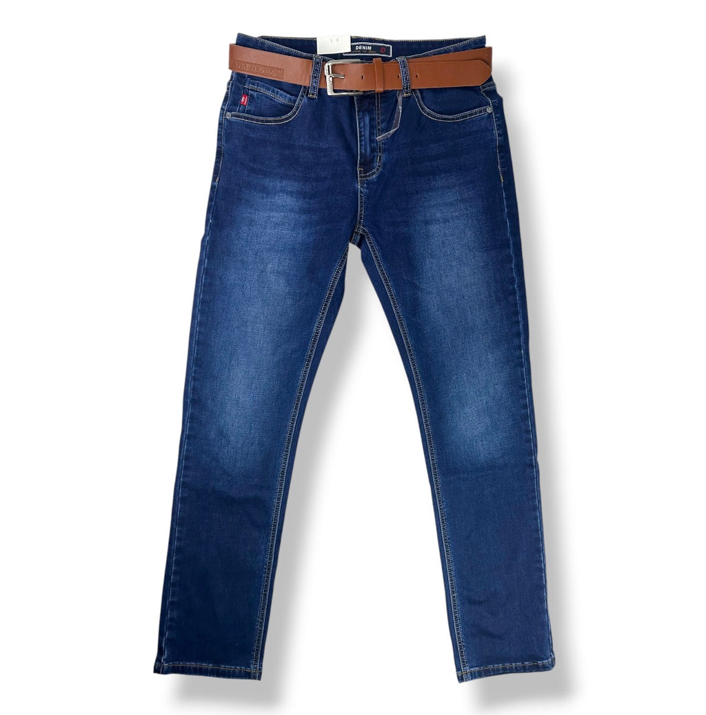 Angel Shopping Ανδρικό Τζιν Παντελόνι Regular Fit με Ζώνη Μπλε