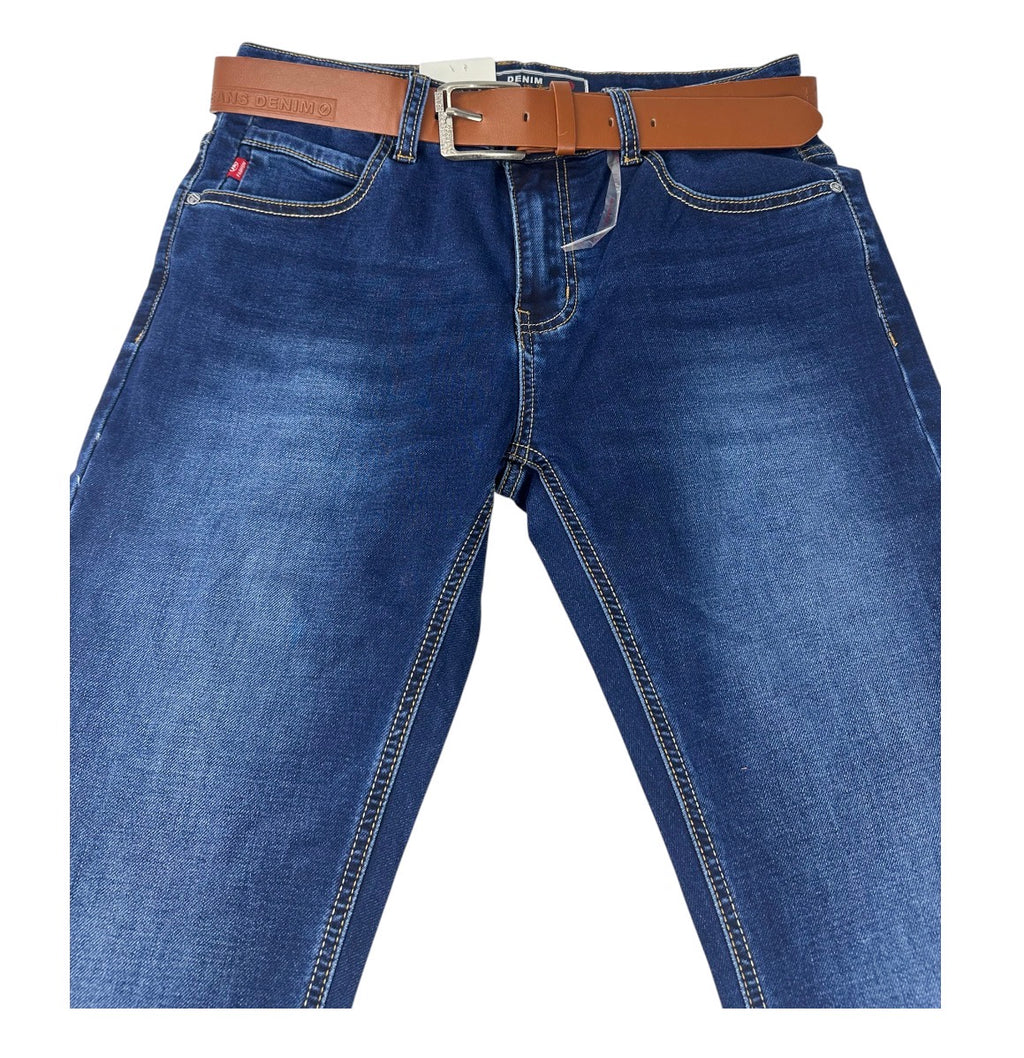 Angel Shopping Ανδρικό Τζιν Παντελόνι Regular Fit με Ζώνη Μπλε