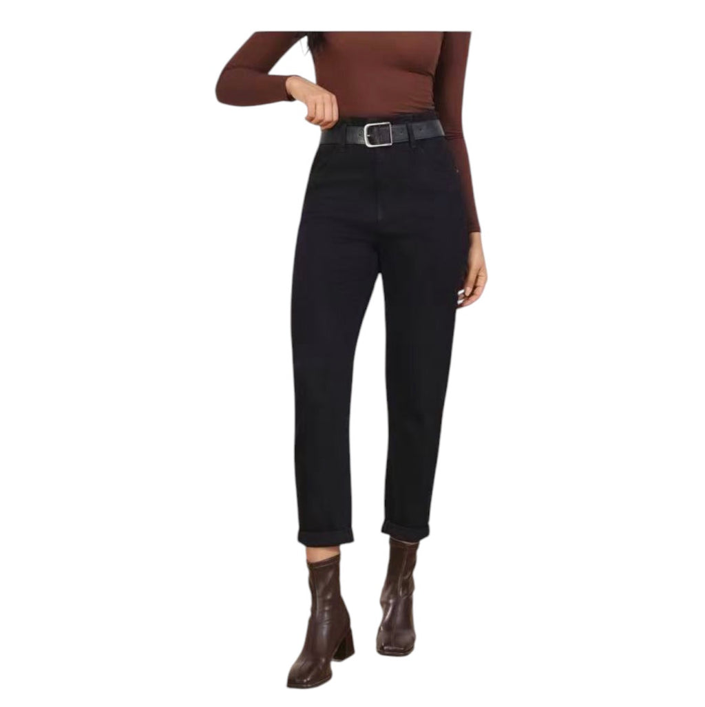 Γυναικείο Τζιν Παντελόνι Ψηλόμεσο Mom Fit με Ζώνη Μαύρο