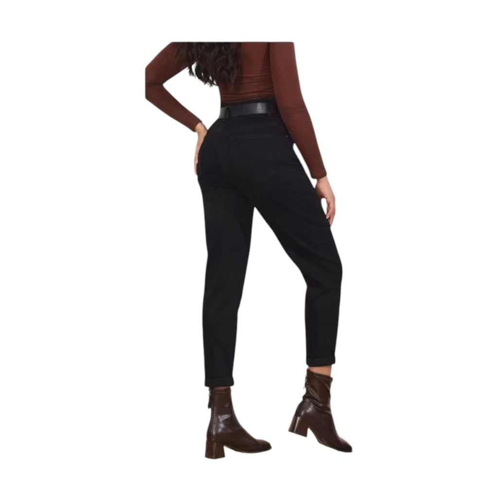 Γυναικείο Τζιν Παντελόνι Ψηλόμεσο Mom Fit με Ζώνη Μαύρο