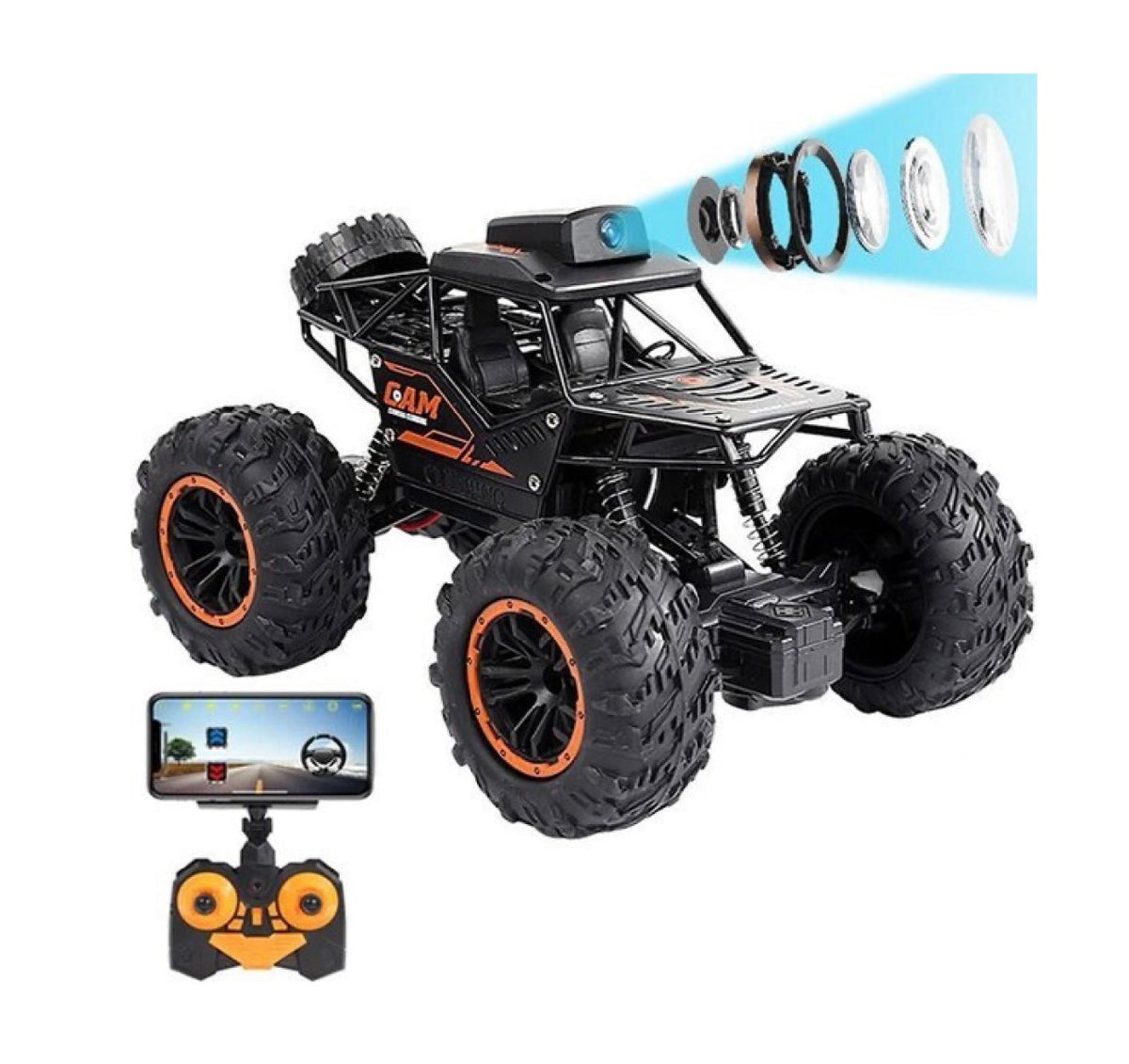 4x4 Τηλεκατευθυνόμενο Αυτοκίνητο Monster Truck 4WD Μαύρο με Κάμερα
