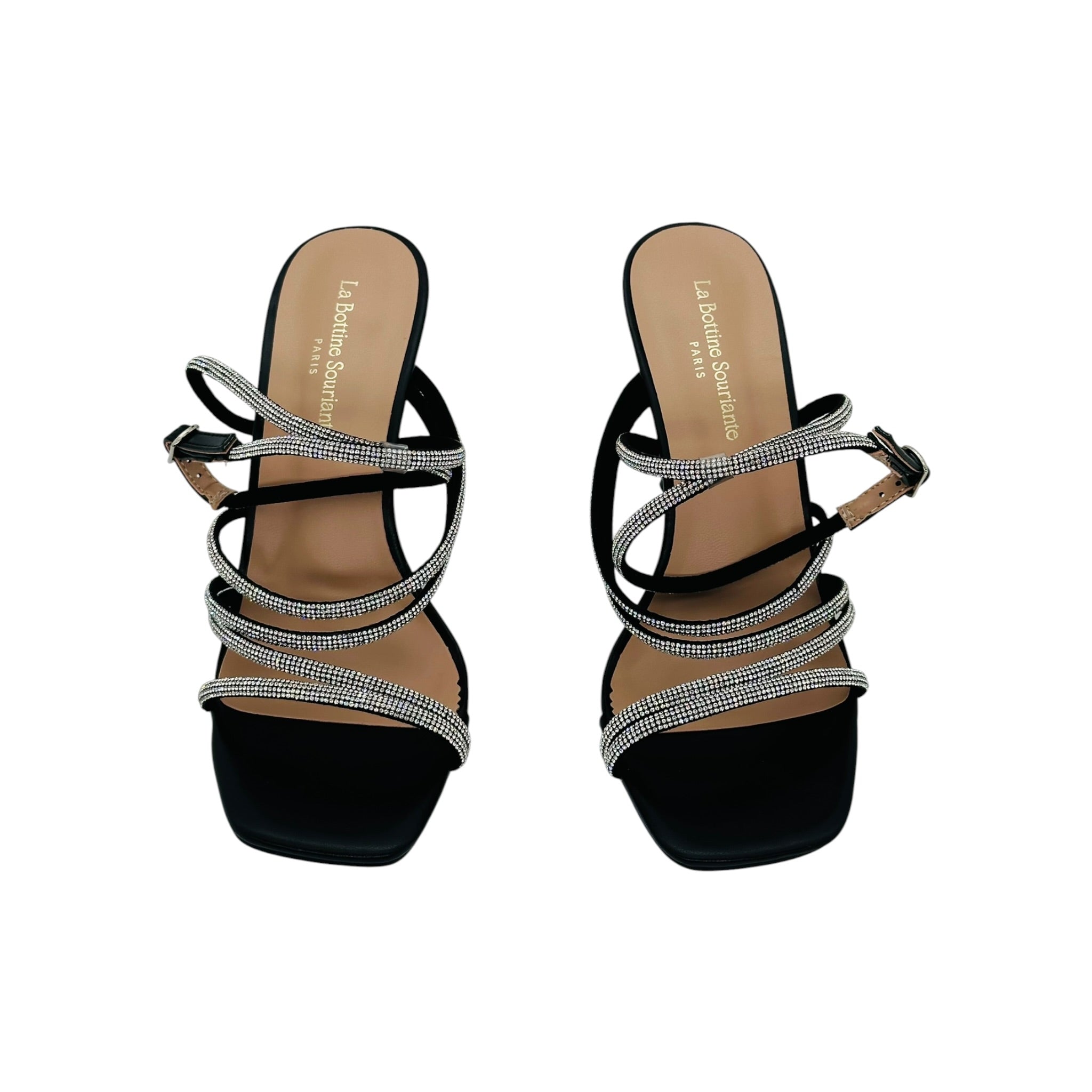 Angel Shopping Γυναικεία Πέδιλα με Λεπτό Τακούνι & Στρας Μαύρο - Angel shopping