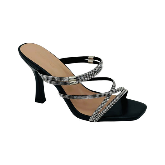 Angel Shopping Γυναικεία Mules με Λεπτά Λουράκια & Στρας Μαύρο