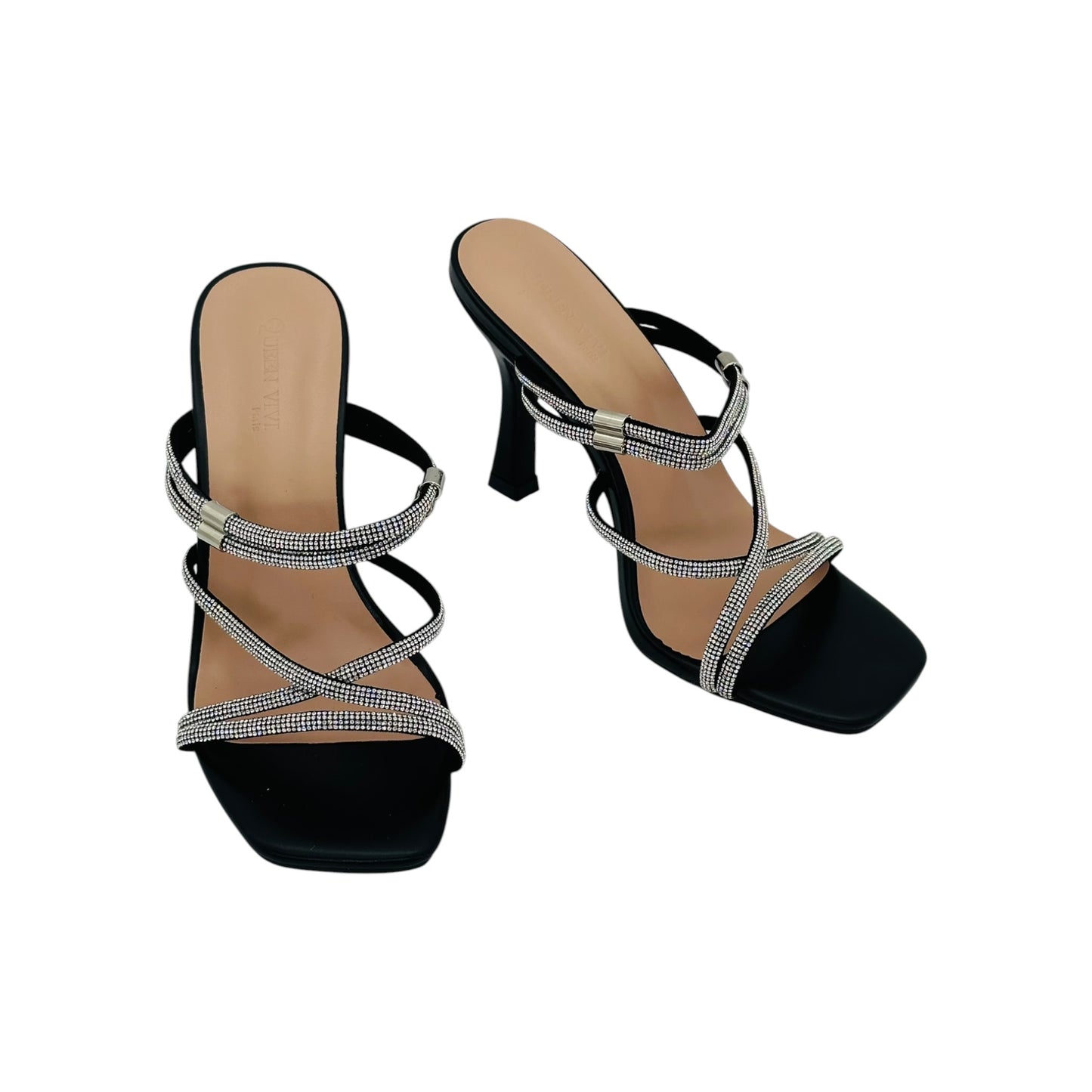 Angel Shopping Γυναικεία Mules με Λεπτά Λουράκια & Στρας Μαύρο