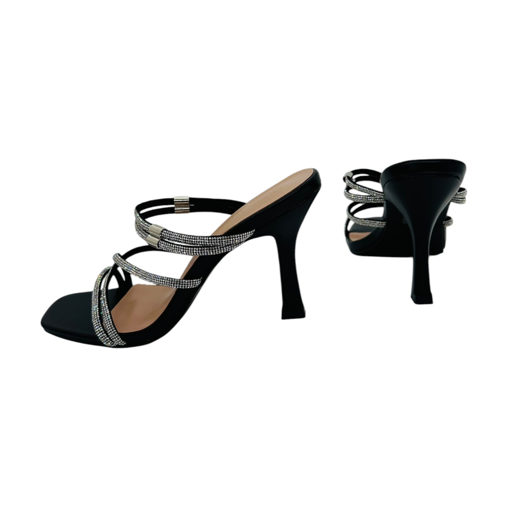 Angel Shopping Γυναικεία Mules με Λεπτά Λουράκια & Στρας Μαύρο - Angel shopping