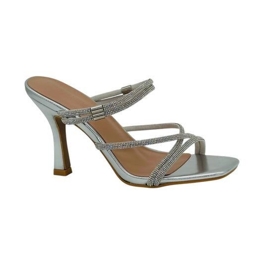 Angel Shopping Γυναικεία Mules με Λεπτά Λουράκια & Στρας Ασημί