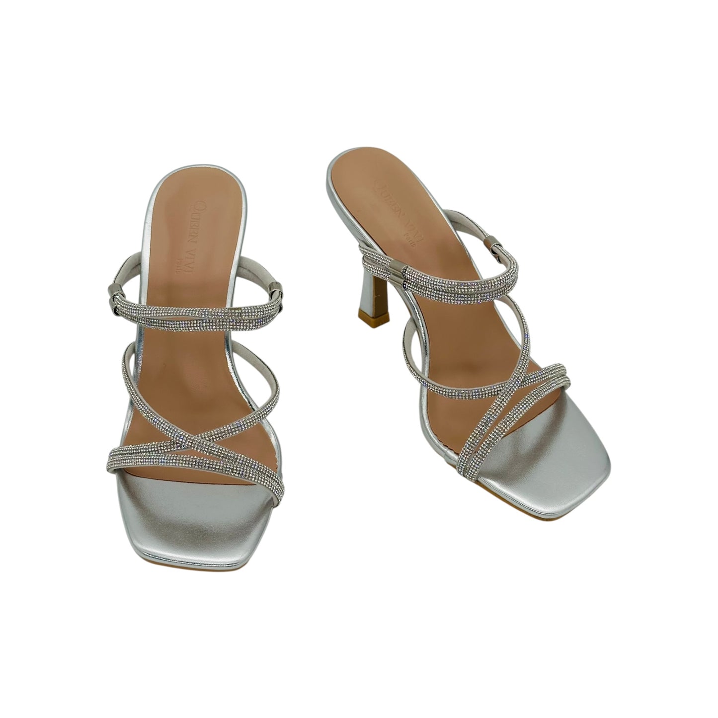 Angel Shopping Γυναικεία Mules με Λεπτά Λουράκια & Στρας Ασημί