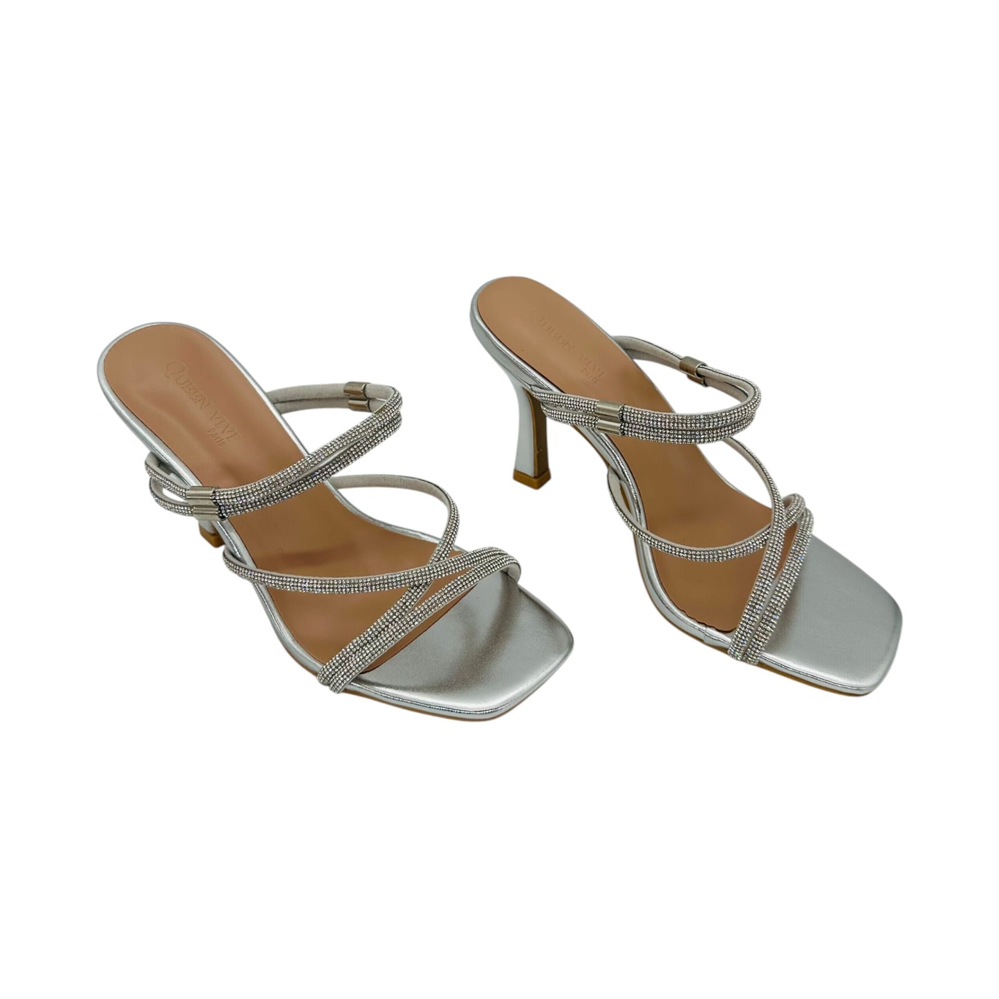 Angel Shopping Γυναικεία Mules με Λεπτά Λουράκια & Στρας Ασημί