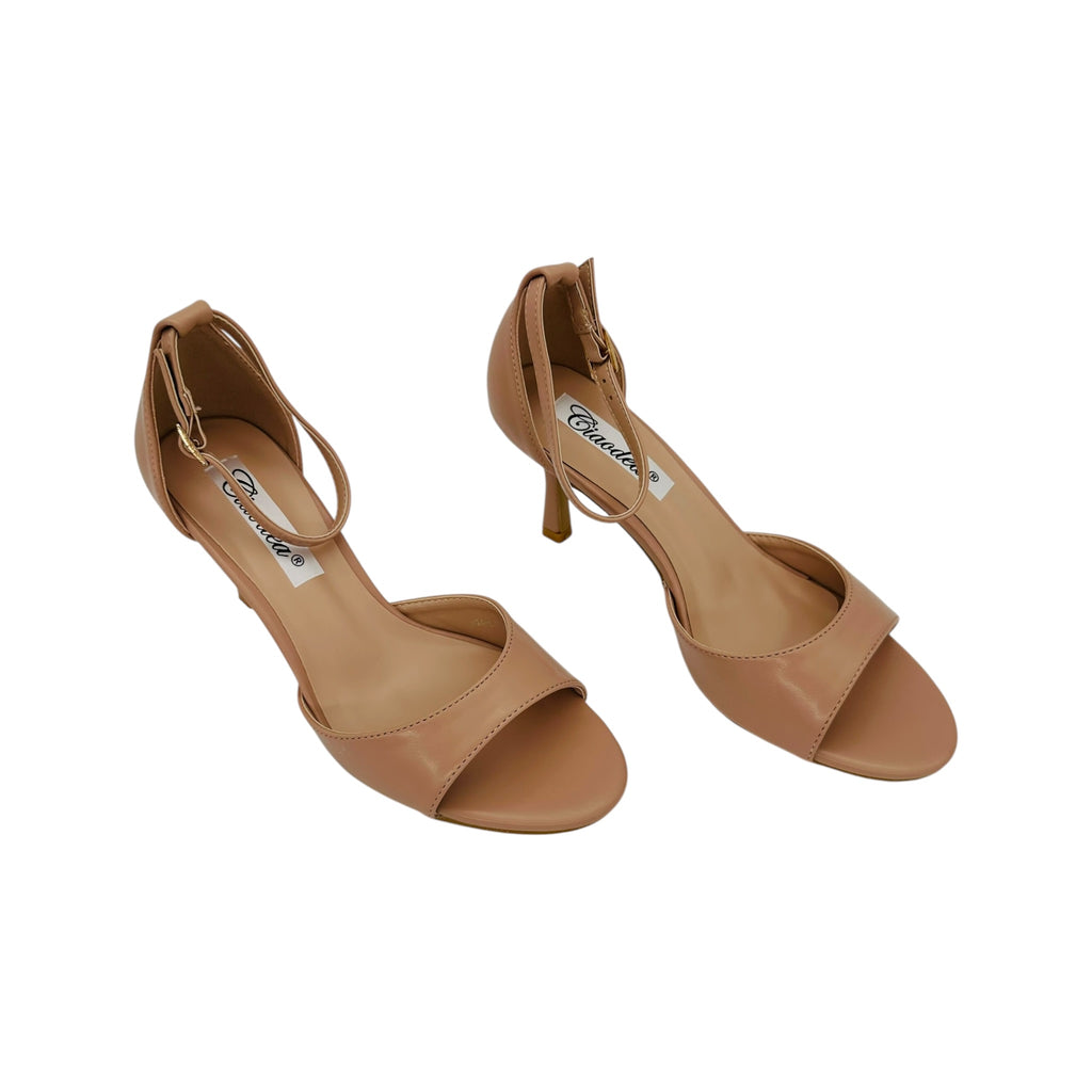 Angel Shopping Γυναικεία Πέδιλα με Λεπτό Τακούνι Nude - Angel shopping