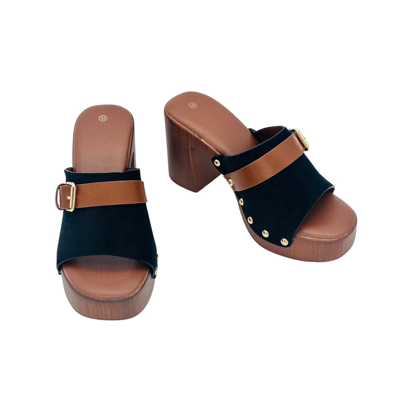 Γυναικεία Mules με Ξύλινη Όψη Μαύρο