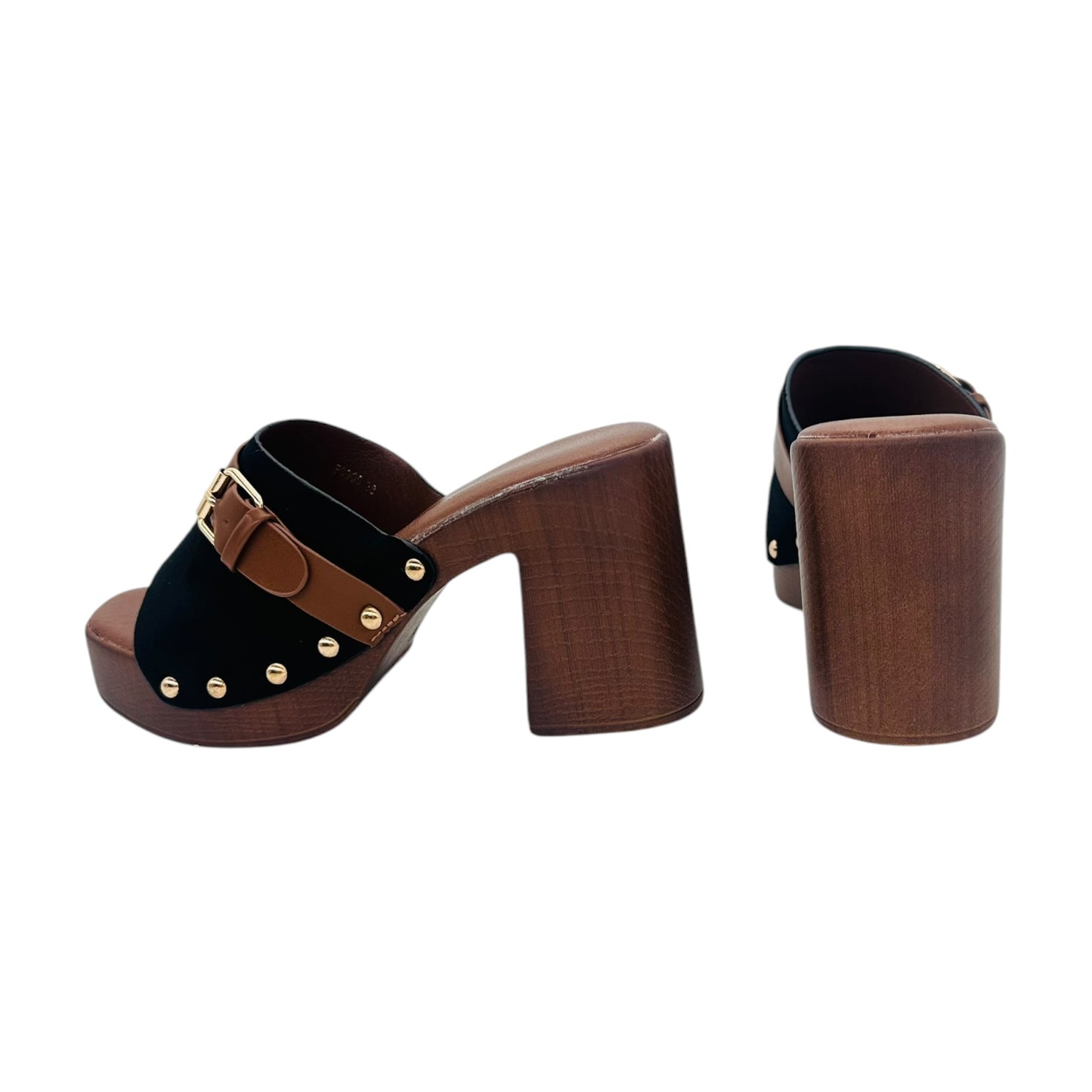 Γυναικεία Mules με Ξύλινη Όψη Μαύρο