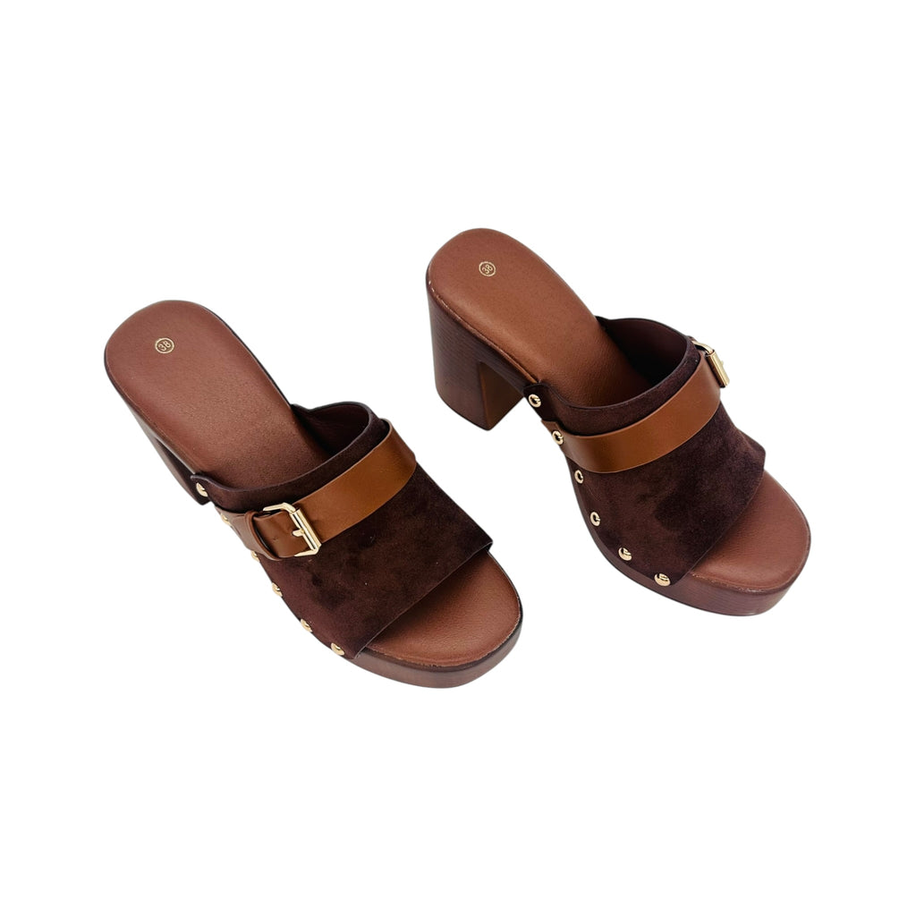 Γυναικεία Mules με Ξύλινη Όψη Καφέ - Angel shopping