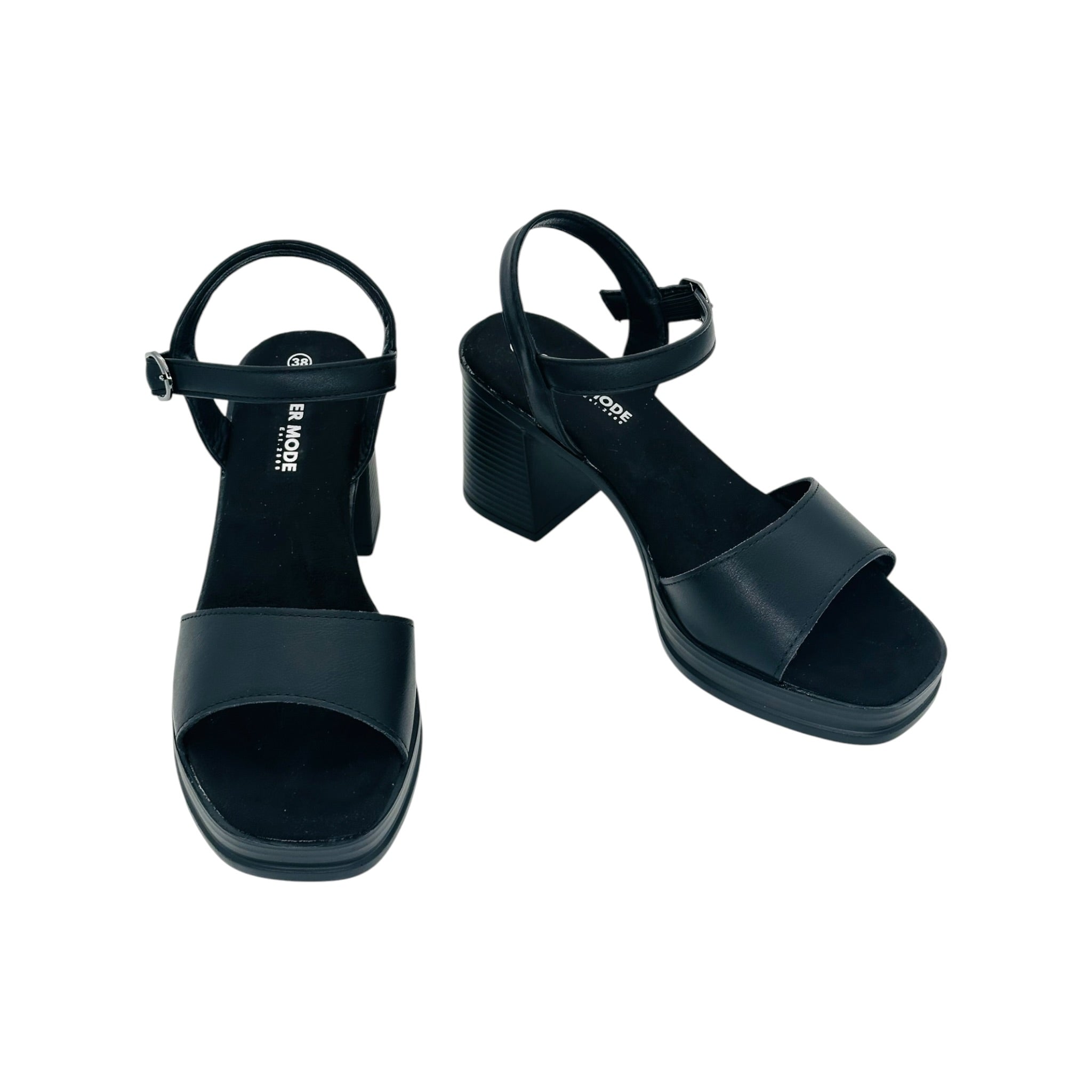 Angel Shopping Γυναικεία Πέδιλα με Χοντρό Τακούνι Μαύρο - Angel shopping