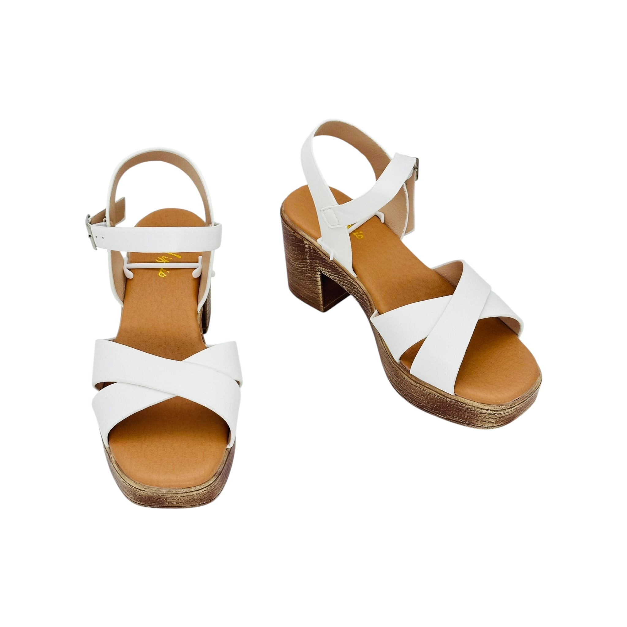 Angel Shopping Γυναικεία Πέδιλα με Χοντρό Τακούνι Λευκό - Angel shopping