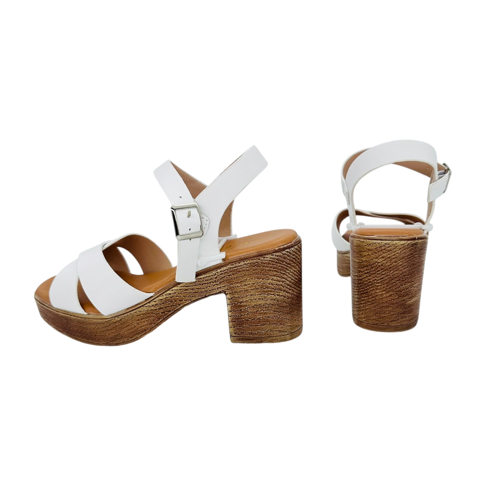 Angel Shopping Γυναικεία Πέδιλα με Χοντρό Τακούνι Λευκό - Angel shopping