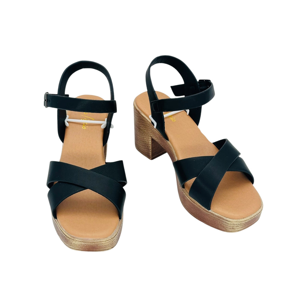 Angel Shopping Γυναικεία Πέδιλα με Χοντρό Τακούνι Μαύρο - Angel shopping