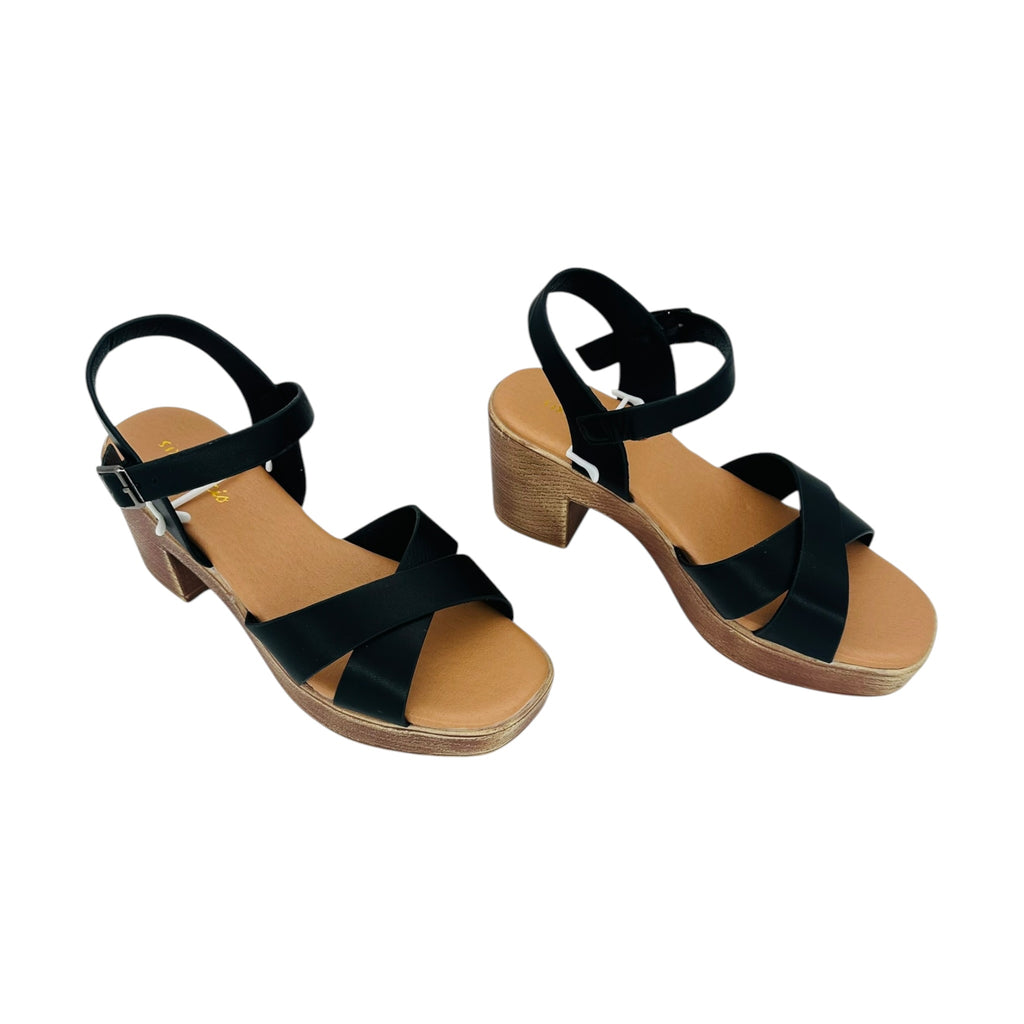 Angel Shopping Γυναικεία Πέδιλα με Χοντρό Τακούνι Μαύρο - Angel shopping