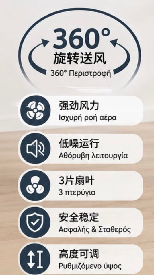 ΑΝΕΜΙΣΤΗΡΑΣ ΟΡΘΟΣΤΑΤΟΥ 18” με Περιστροφή 360°, 3 Ταχύτητες & Ρυθμιζόμενο Ύψος Μαύρο