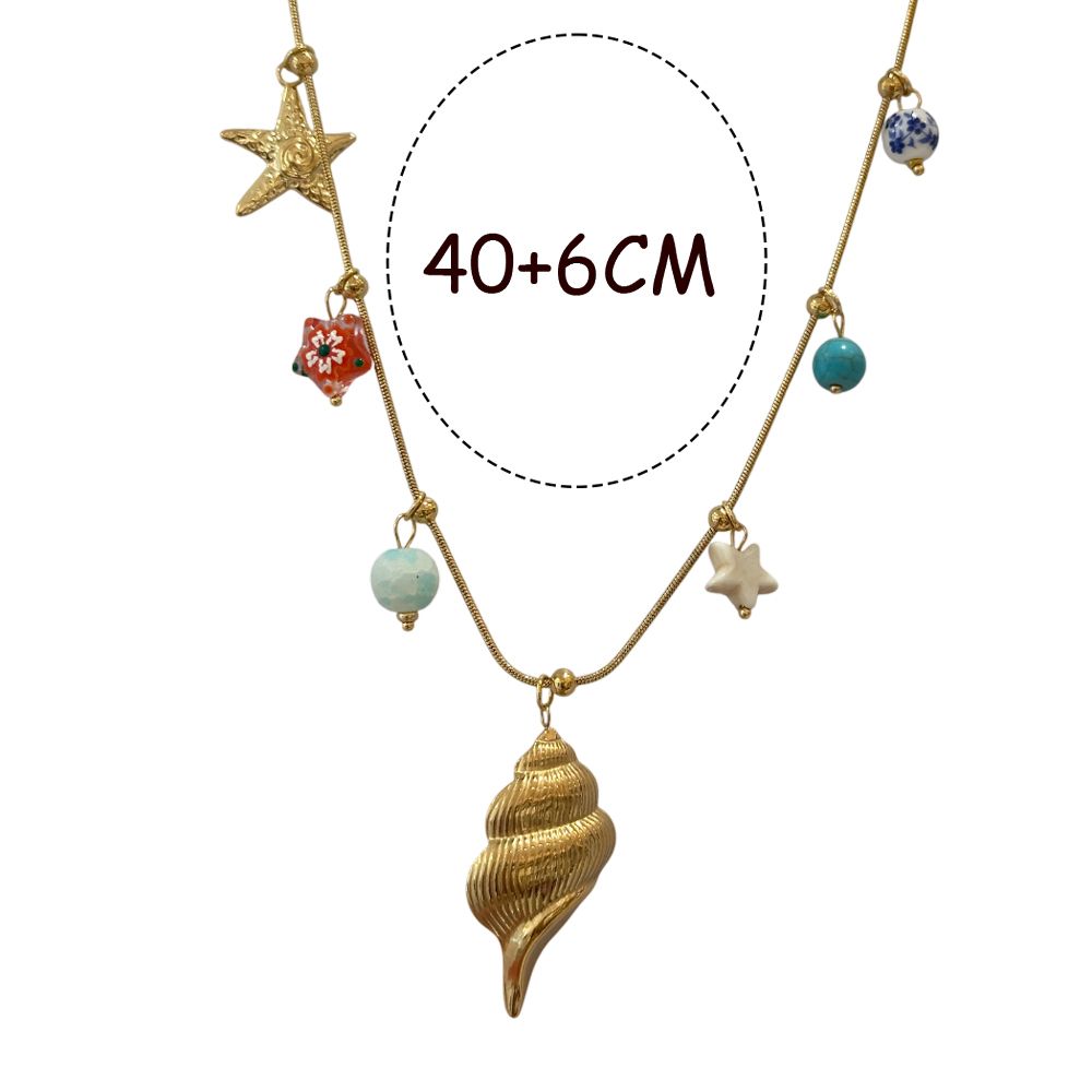 Ατσάλινο Κολιέ με Κοχύλι, Αστερία & Πολύ Charms