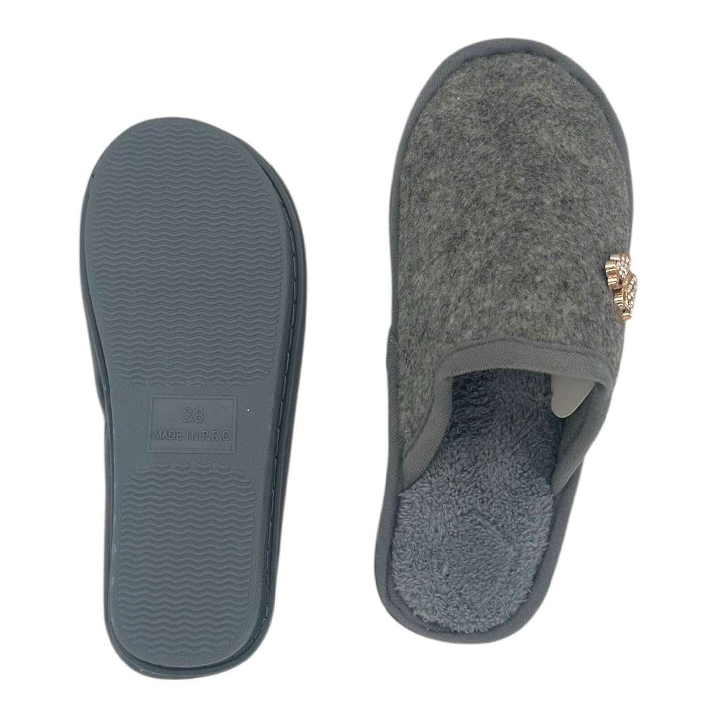 Angel Shopping Χειμερινές Γυναικείες Παντόφλες Γκρί