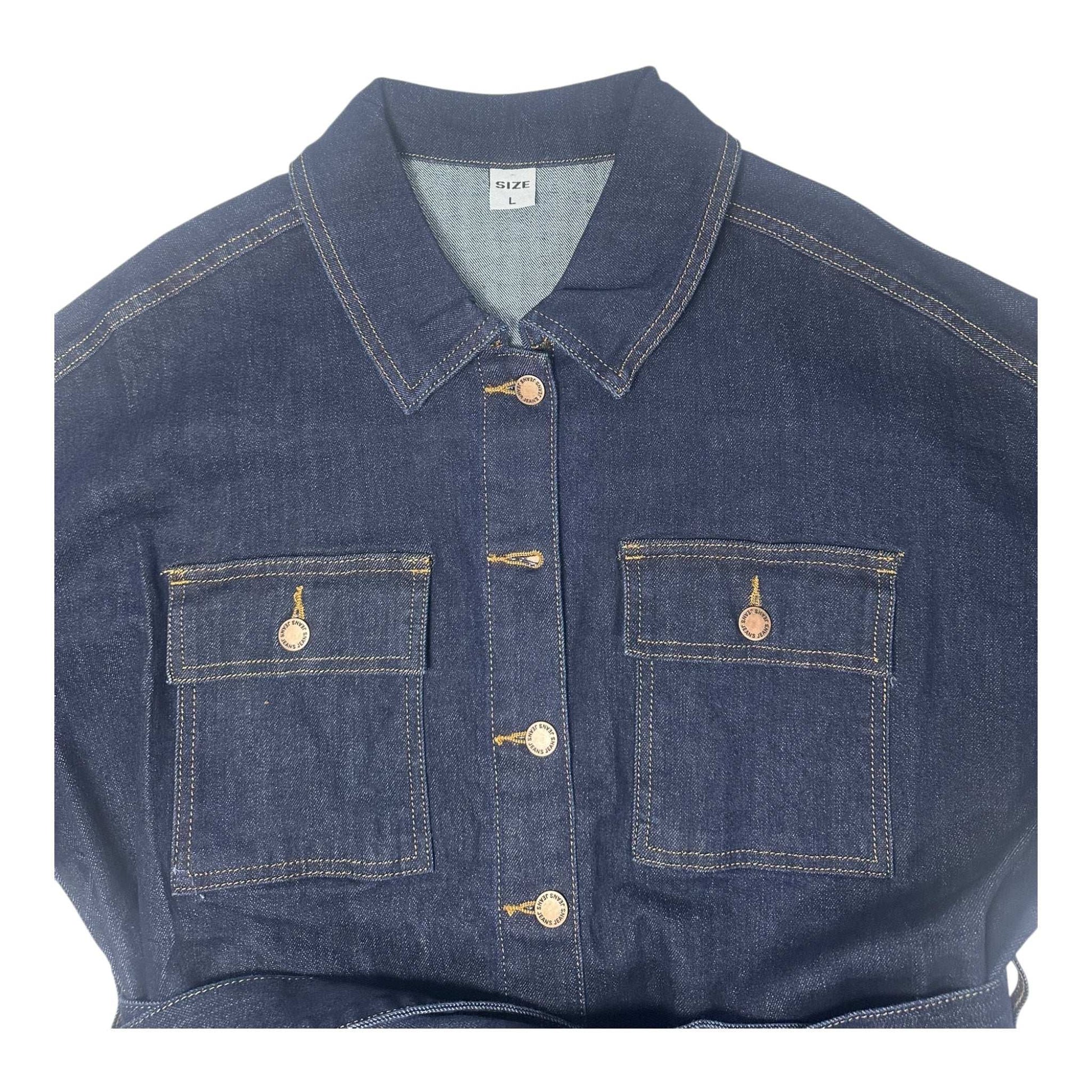 Angel Shopping Μακρύ Γυναικείο Τζιν Μπουφάν Μπλε