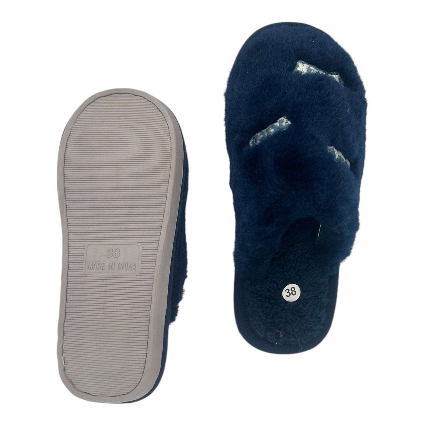 Angel Shopping Χειμερινές Γυναικείες Παντόφλες με Γούνα Μπλε