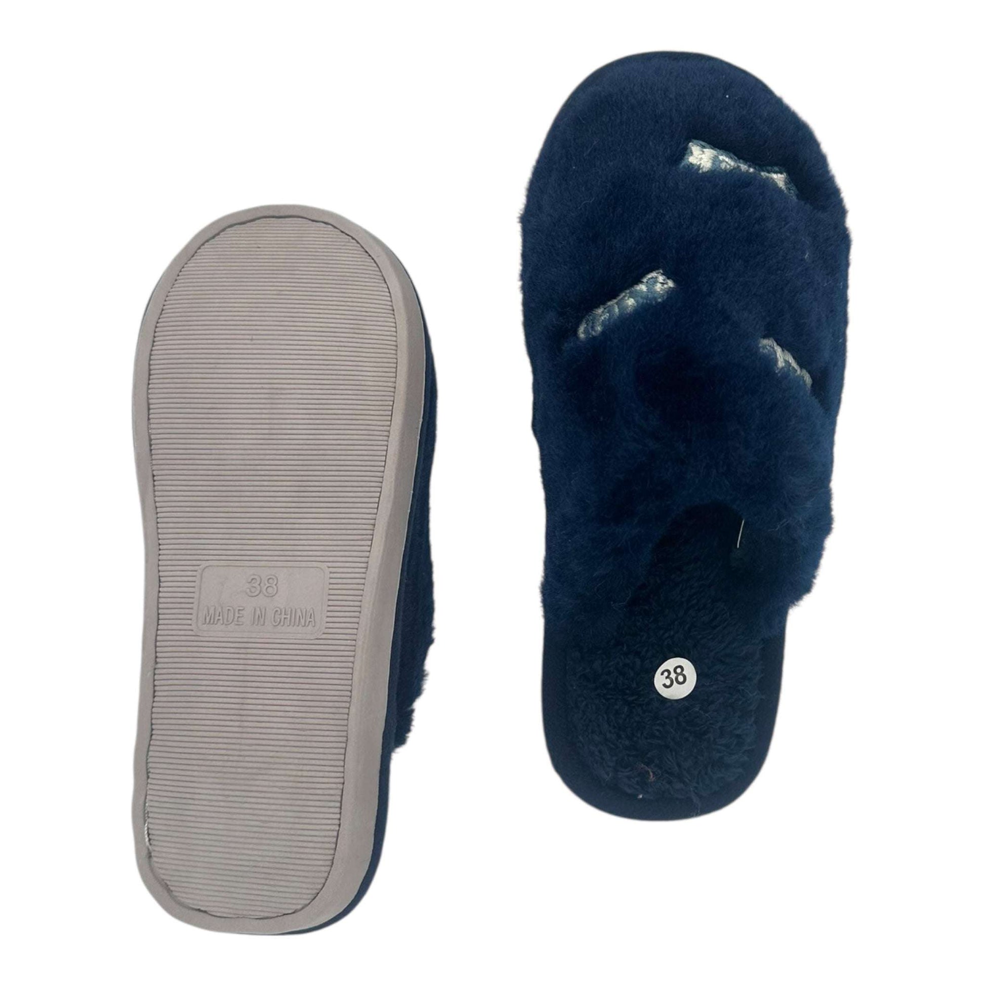 Angel Shopping Χειμερινές Γυναικείες Παντόφλες με Γούνα Μπλε