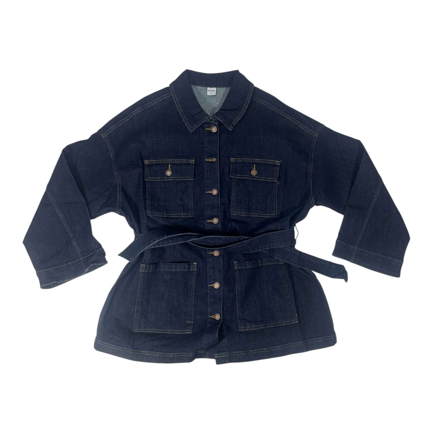 Angel Shopping Μακρύ Γυναικείο Τζιν Μπουφάν Μπλε