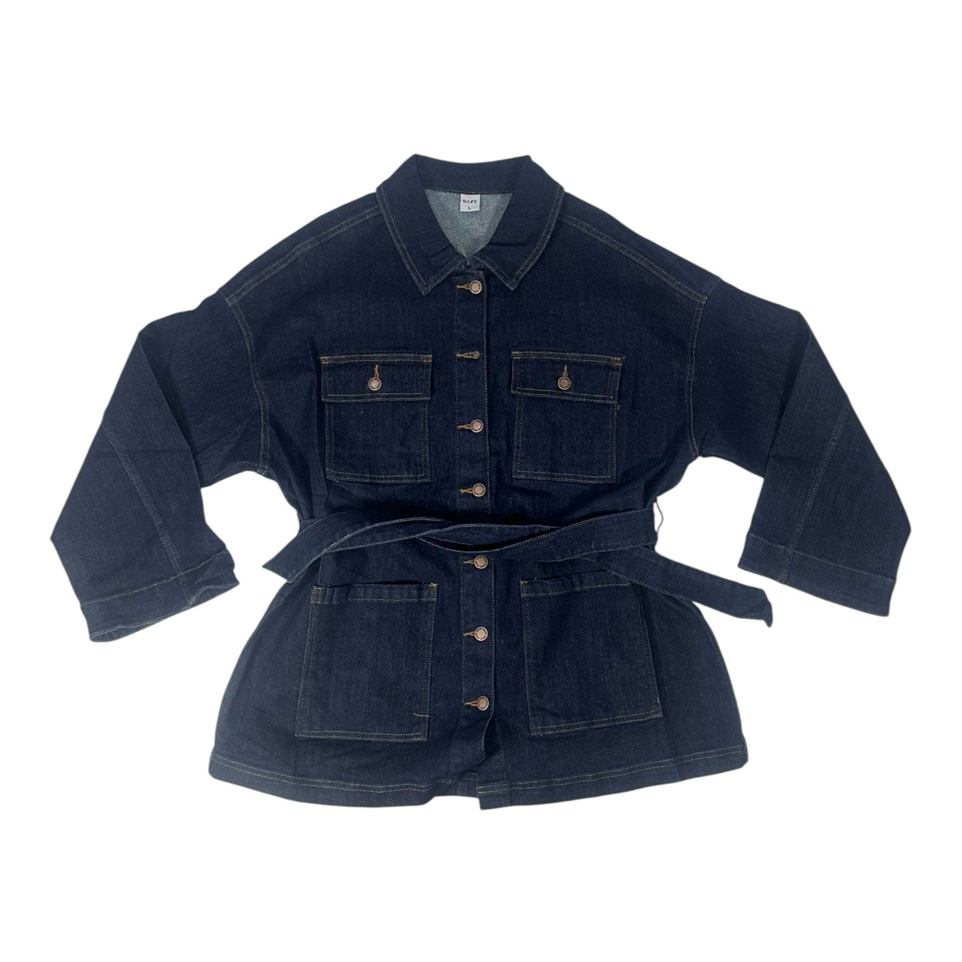 Angel Shopping Μακρύ Γυναικείο Τζιν Μπουφάν Μπλε