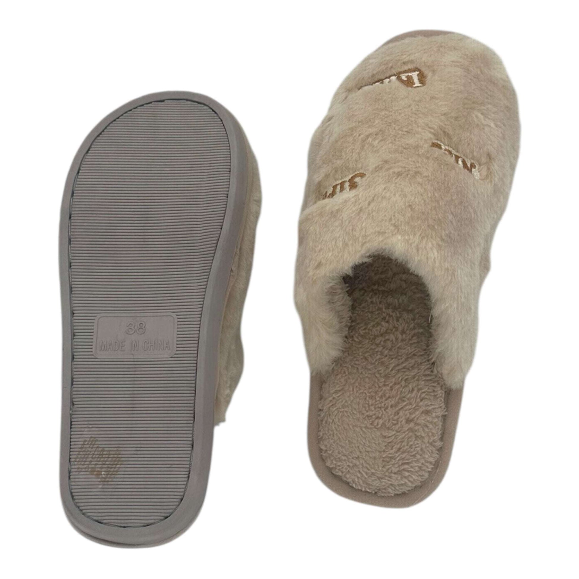 Angel Shopping Χειμερινές Γυναικείες Παντόφλες με Γούνα Μπεζ